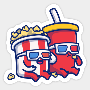 Cute Popcorn With Soda Sticker